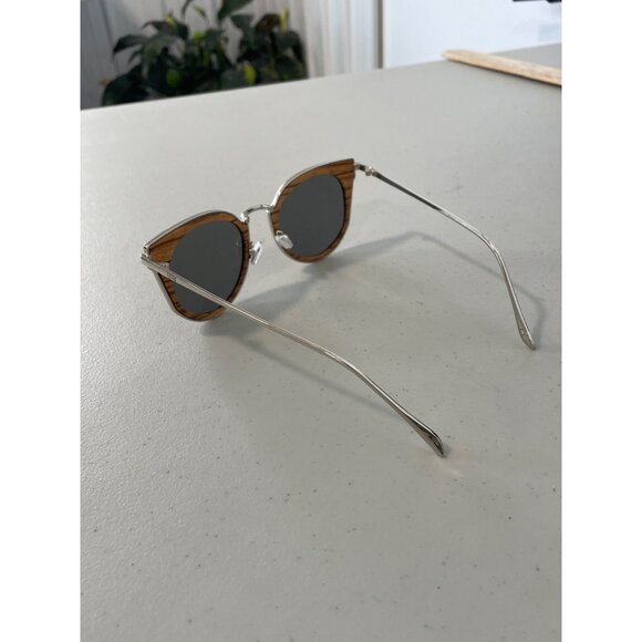 Earth Karekare Sunglasses Unisex Faux Wood Silver Arms Gray Lenses UV Protection
